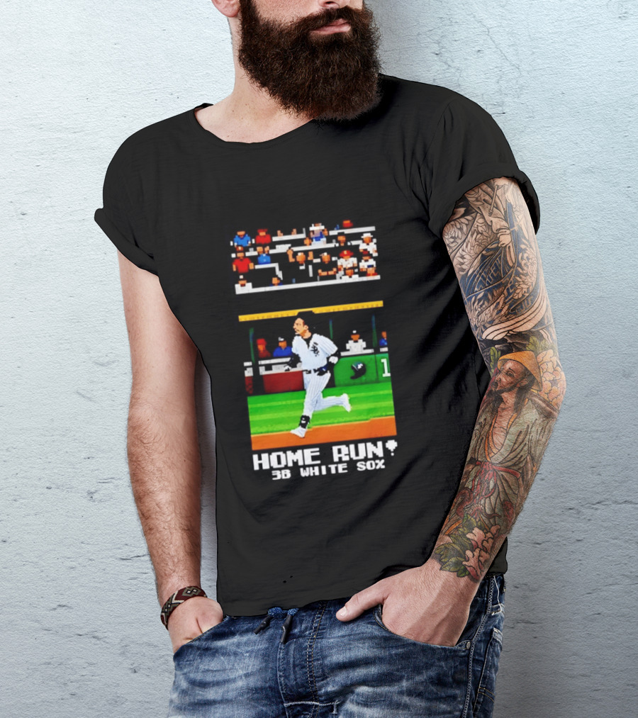 Yoan Moncada Home Run 3B White Sox Pixel Art Baseball Game Scene T-Shirt