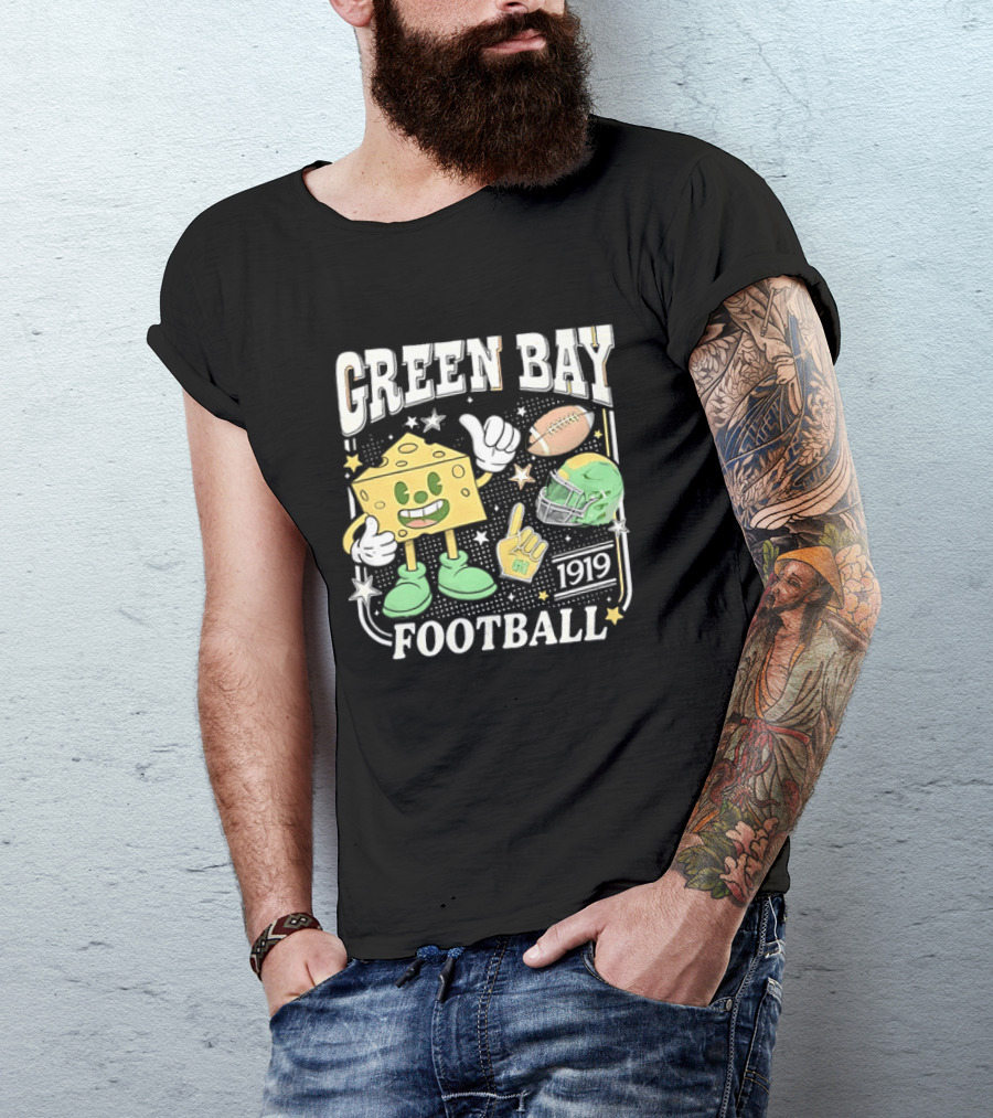 Green Bay 1919 Cheesehead Football Mascot And Gear T-Shirt