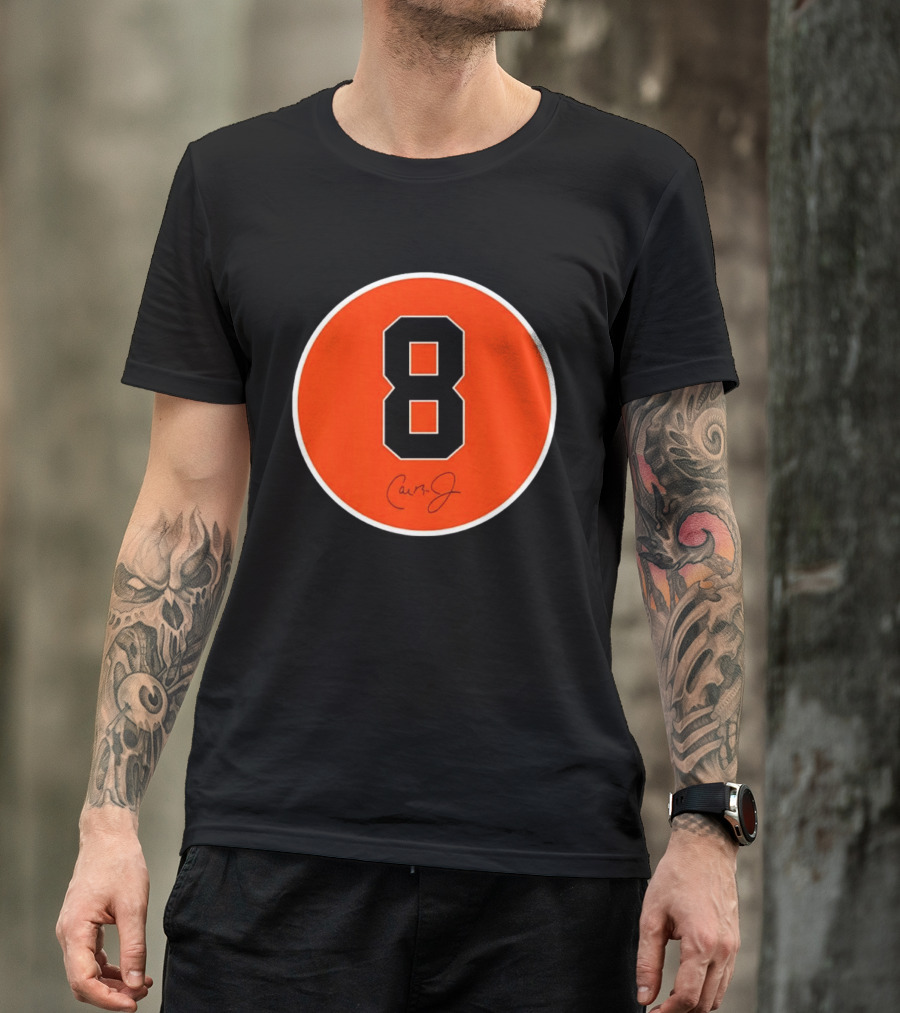 Cal Ripken Jr Number 8 Baltimore Orioles Team Circle Orange T-Shirt