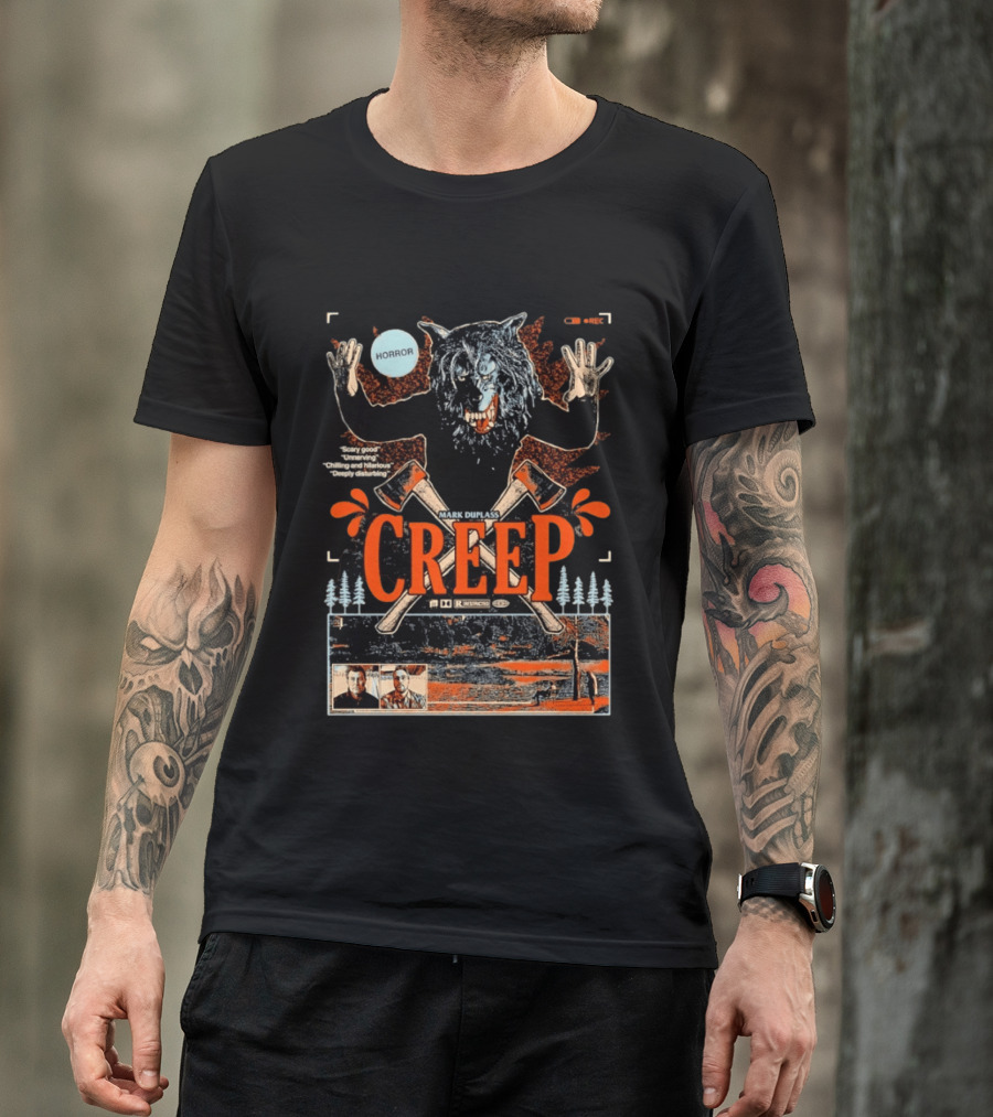 Creep Mark Duplass Horror Movie With Wolf Axe And Trees T-Shirt