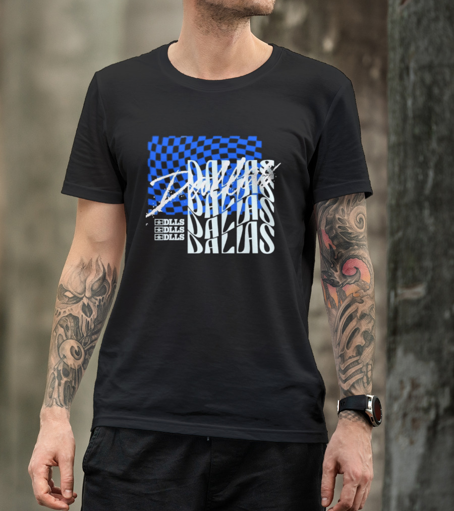 Dallas Checkered Blue Sports Texas Word T-Shirt