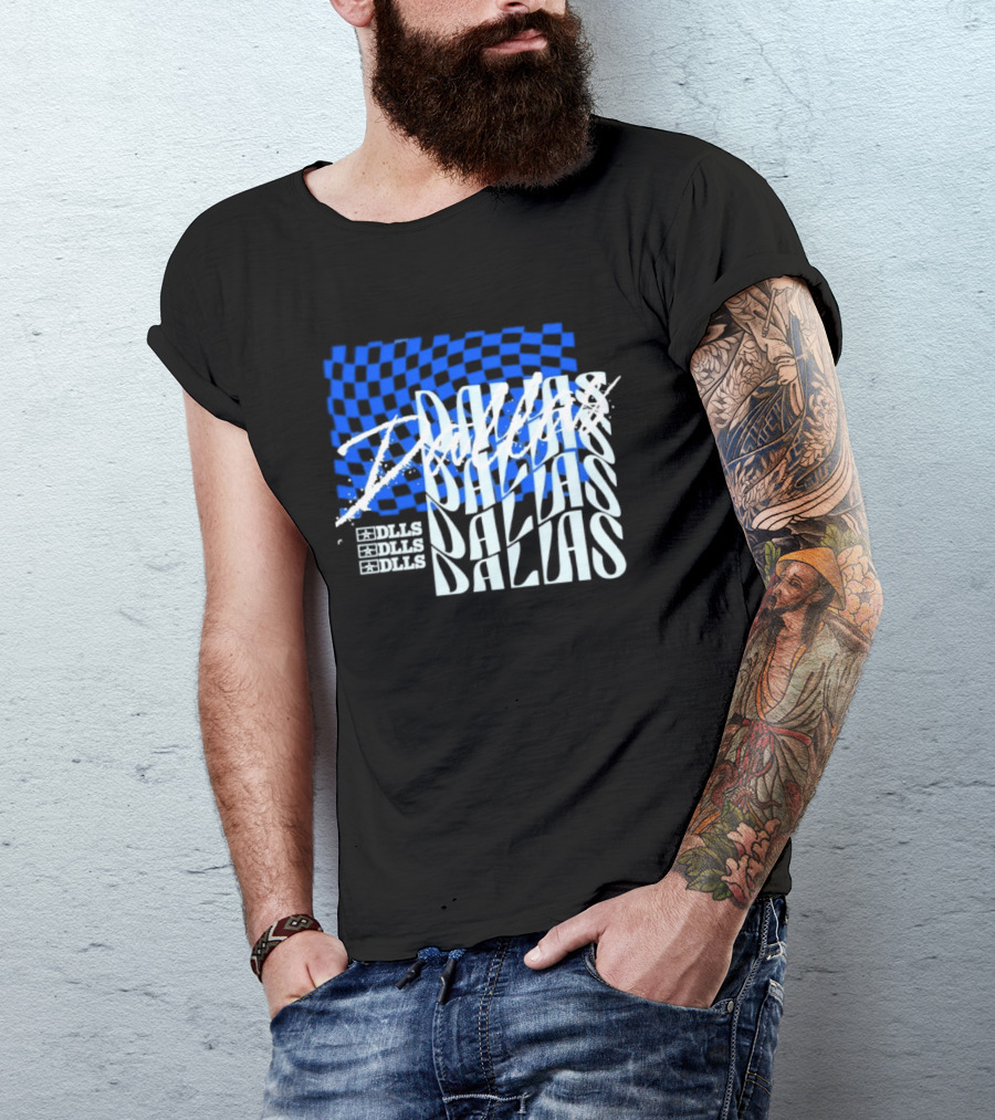 Dallas Checkered Blue Sports Texas Word T-Shirt