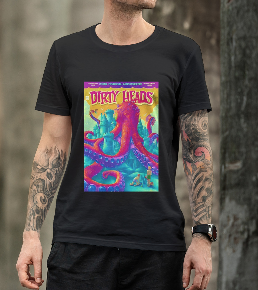 Dirty Heads August 30th 2026 IThink Financial Amphitheatre West Palm Beach Colorful Octopus And Castle T-Shirt