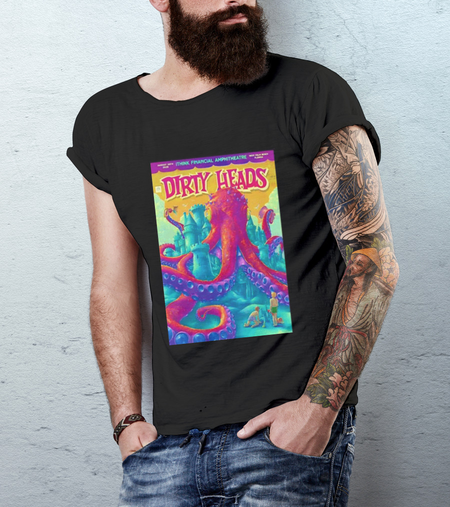 Dirty Heads August 30th 2026 IThink Financial Amphitheatre West Palm Beach Colorful Octopus And Castle T-Shirt