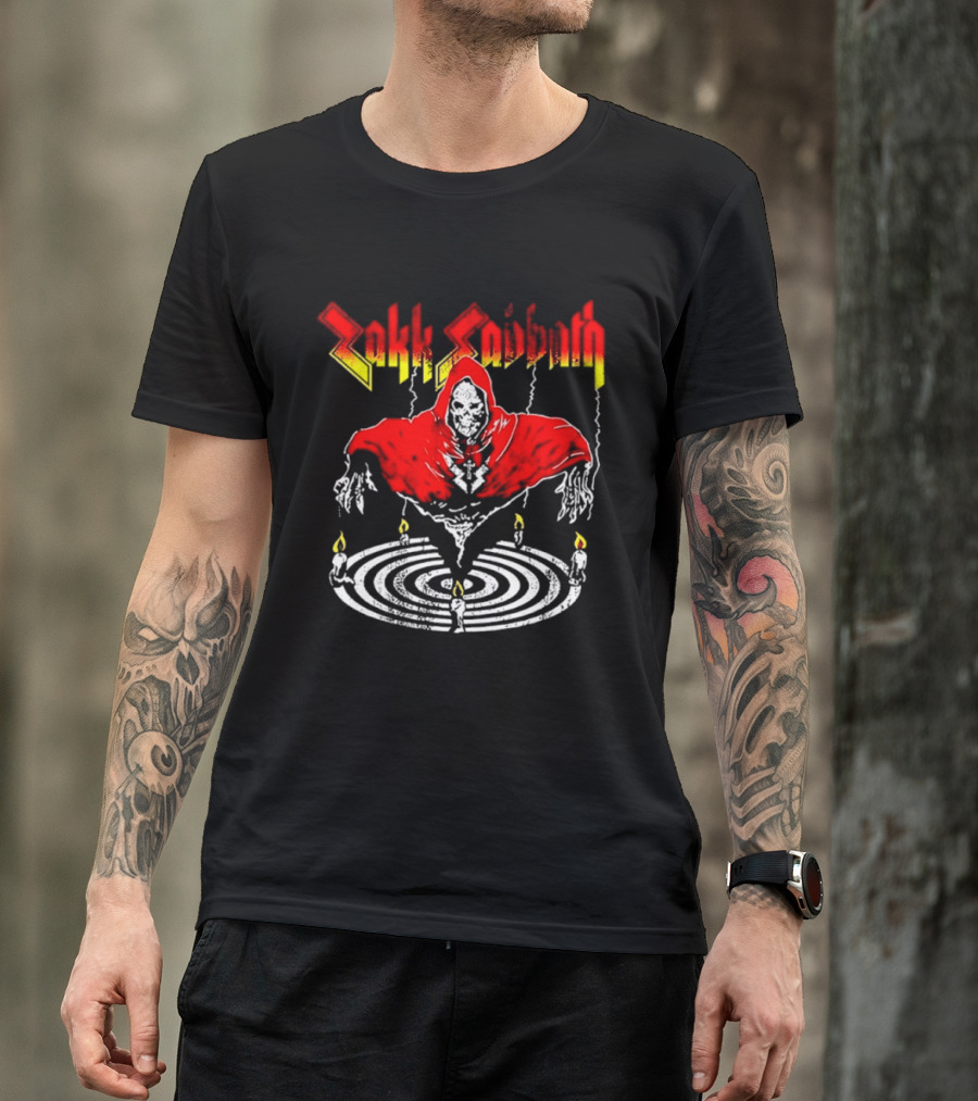 Zakk Sabbath Distressed Heavy Metal Red Ripped Robe Candles T-Shirt