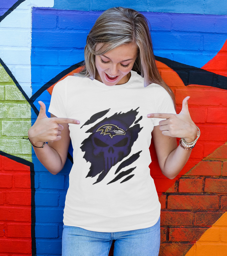 Baltimore Ravens Punisher Skull Crossover Fan Merchandise T-Shirt