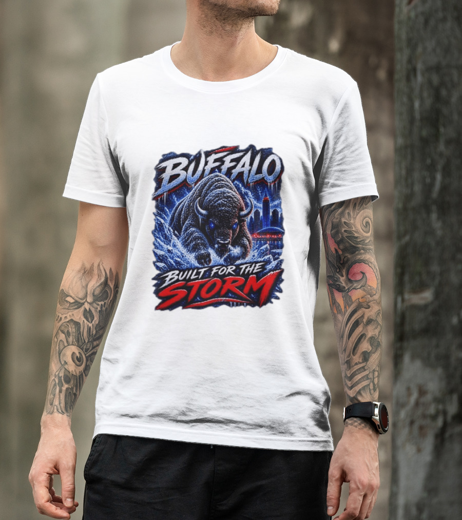Buffalo Built For The Storm Football Charging Bison City Skyline T-Shirt