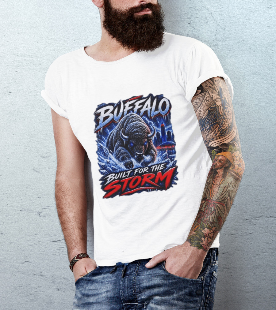 Buffalo Built For The Storm Football Charging Bison City Skyline T-Shirt