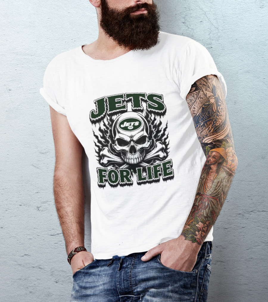 New York Jets Skull And Crossbones For Life Fan Gear T-Shirt
