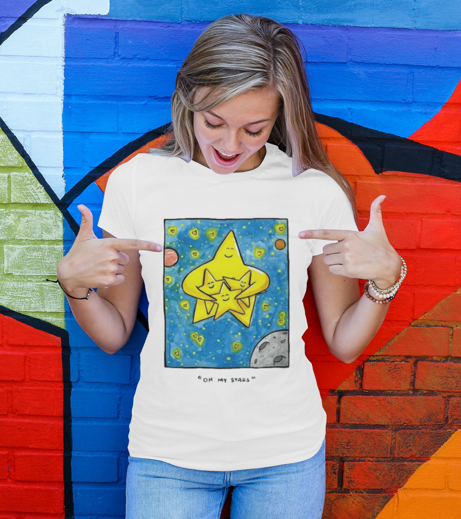 Oh My Stars Family Of Stars Celestial Background With Planets And Hearts T-Shirt