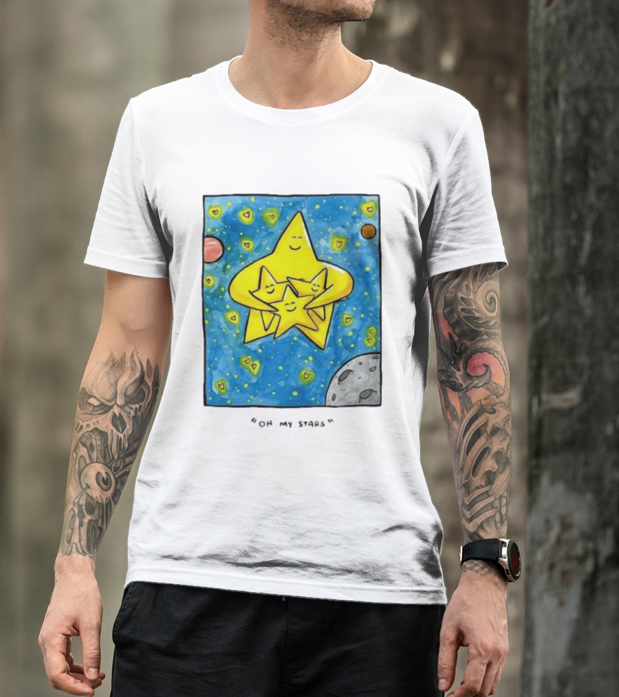 Oh My Stars Family Of Stars Celestial Background With Planets And Hearts T-Shirt