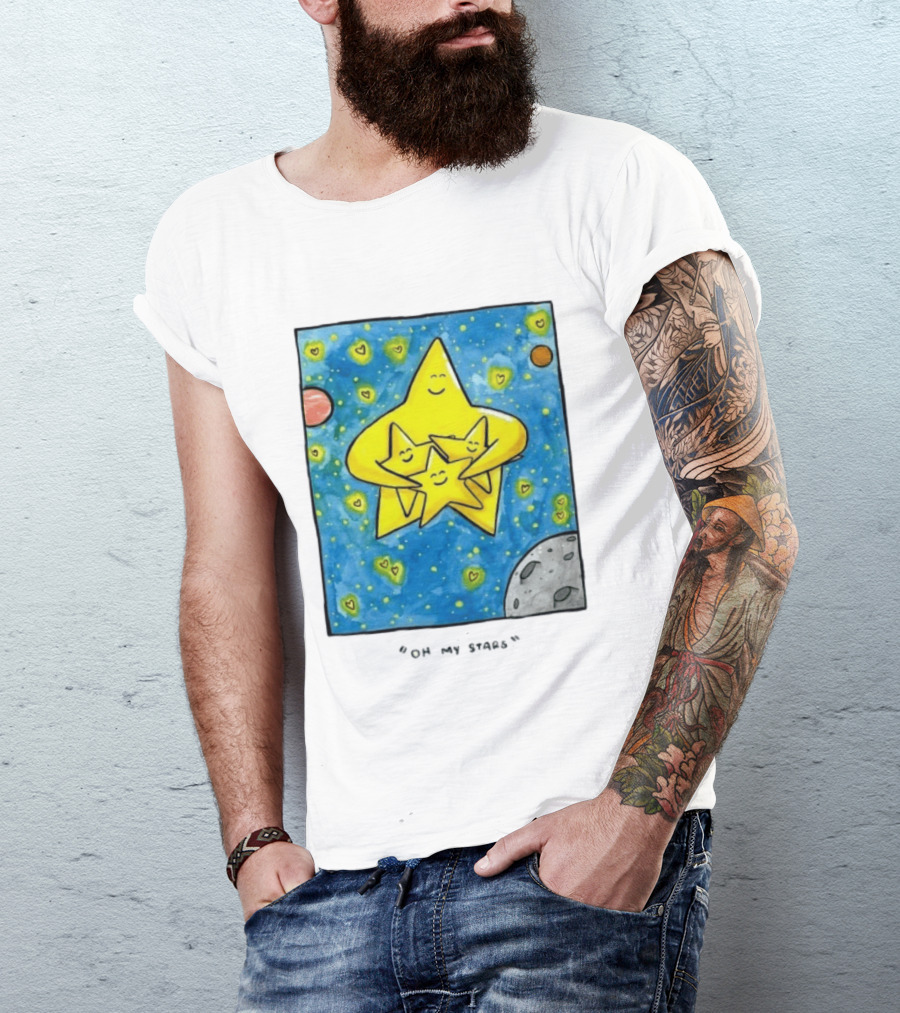 Oh My Stars Family Of Stars Celestial Background With Planets And Hearts T-Shirt