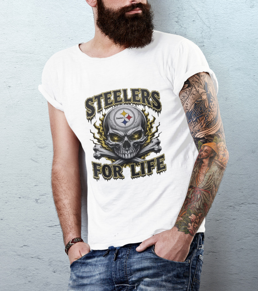 Pittsburgh Steelers Skull For Life Football Fanatic T-Shirt