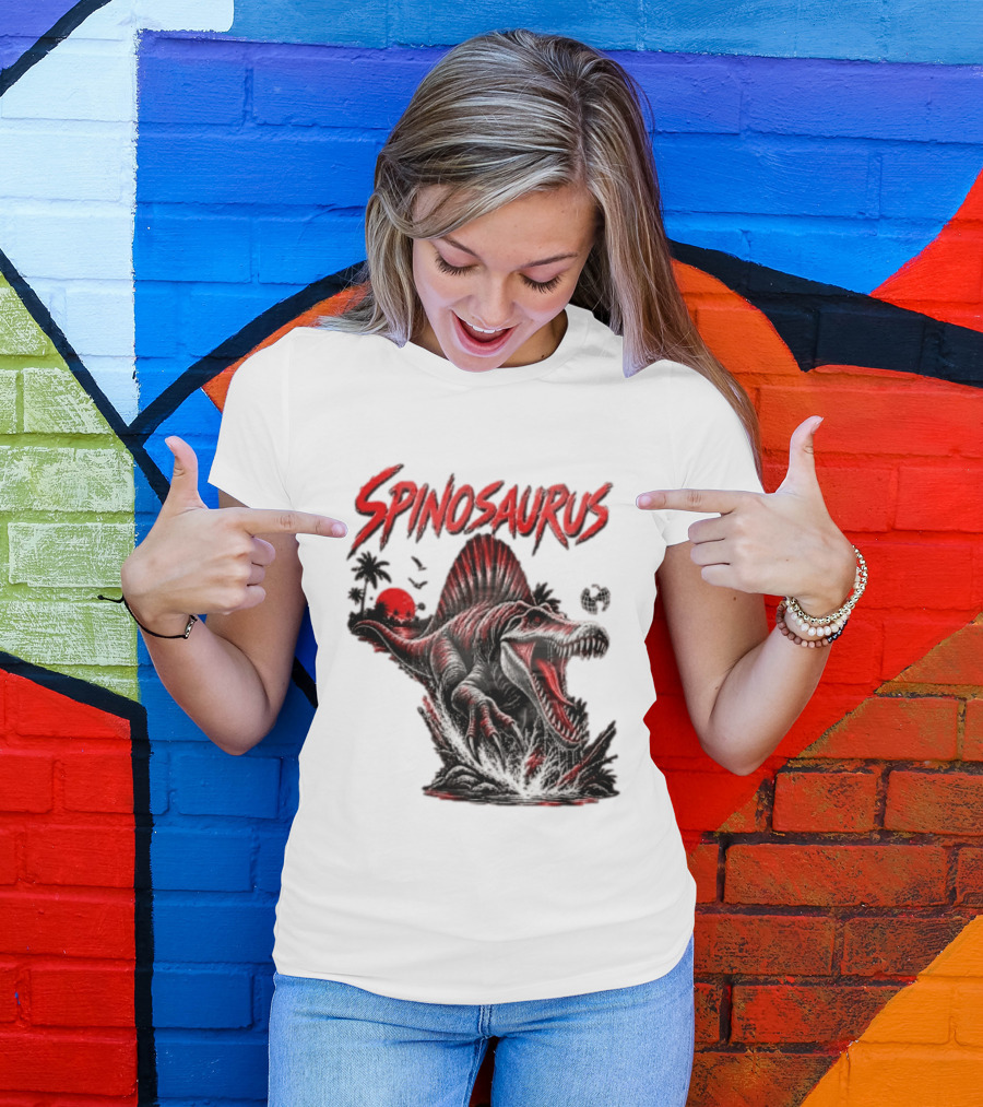 Spinosaurus Late Cretaceous 112 93 Million Years Ago Apex Predator Dinosaur Tropical Scene T-Shirt