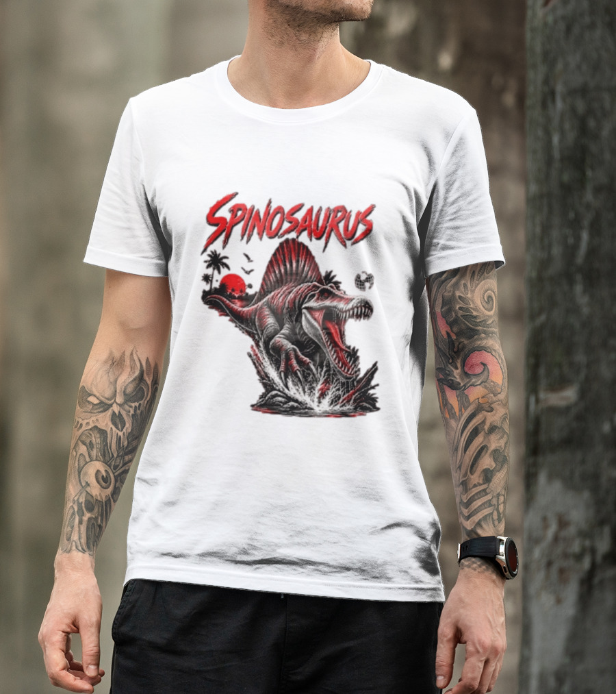 Spinosaurus Late Cretaceous 112 93 Million Years Ago Apex Predator Dinosaur Tropical Scene T-Shirt