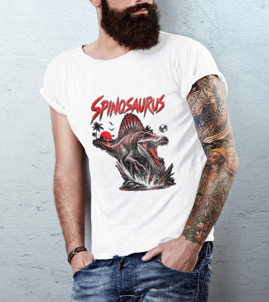 Spinosaurus Late Cretaceous 112 93 Million Years Ago Apex Predator Dinosaur Tropical Scene T-Shirt