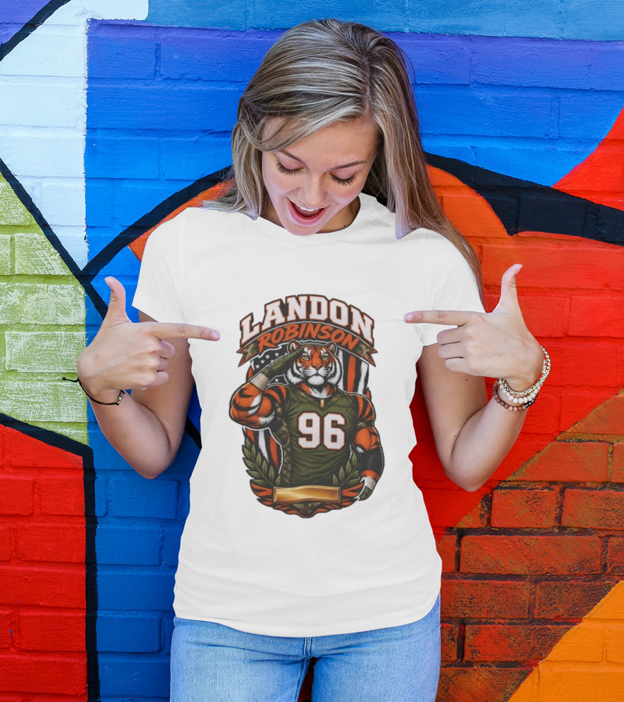 Landon Robinson 96 Tiger American Flag Salute T-Shirt