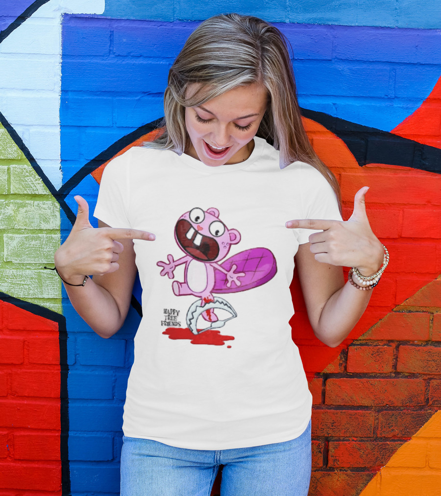 Toothy Happy Tree Friends Cartoon Beaver Stuck In Bear Trap T-Shirt