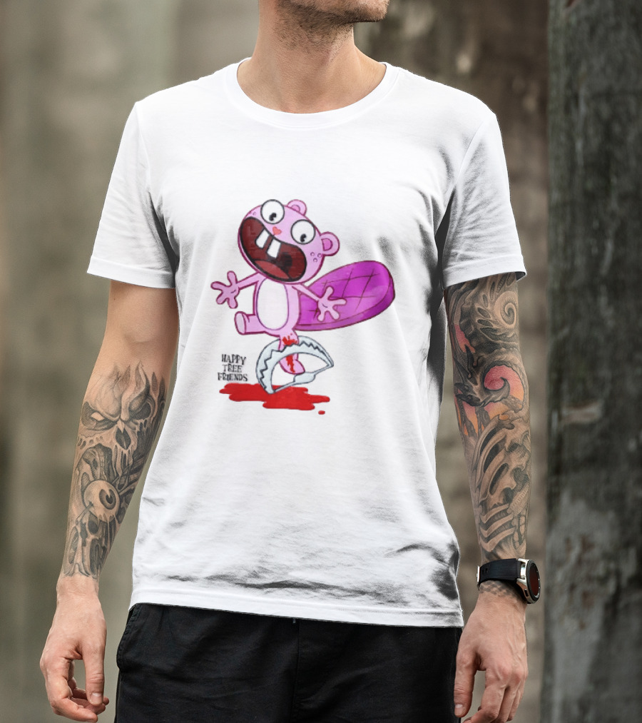 Toothy Happy Tree Friends Cartoon Beaver Stuck In Bear Trap T-Shirt