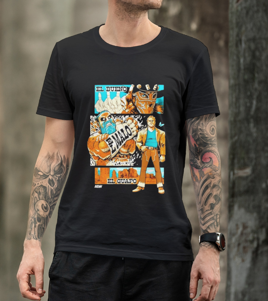 AEW El Bueno El Malo El Guapo Wrestling Comic T-Shirt