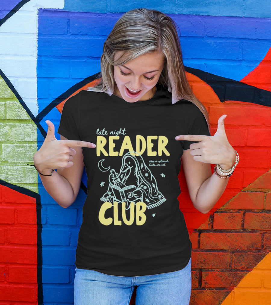 Late Night Reader Club Penguin Reading Moon Stars Sleep Is Optional Books Are Not T-Shirt