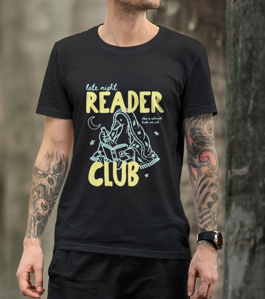 Late Night Reader Club Penguin Reading Moon Stars Sleep Is Optional Books Are Not T-Shirt