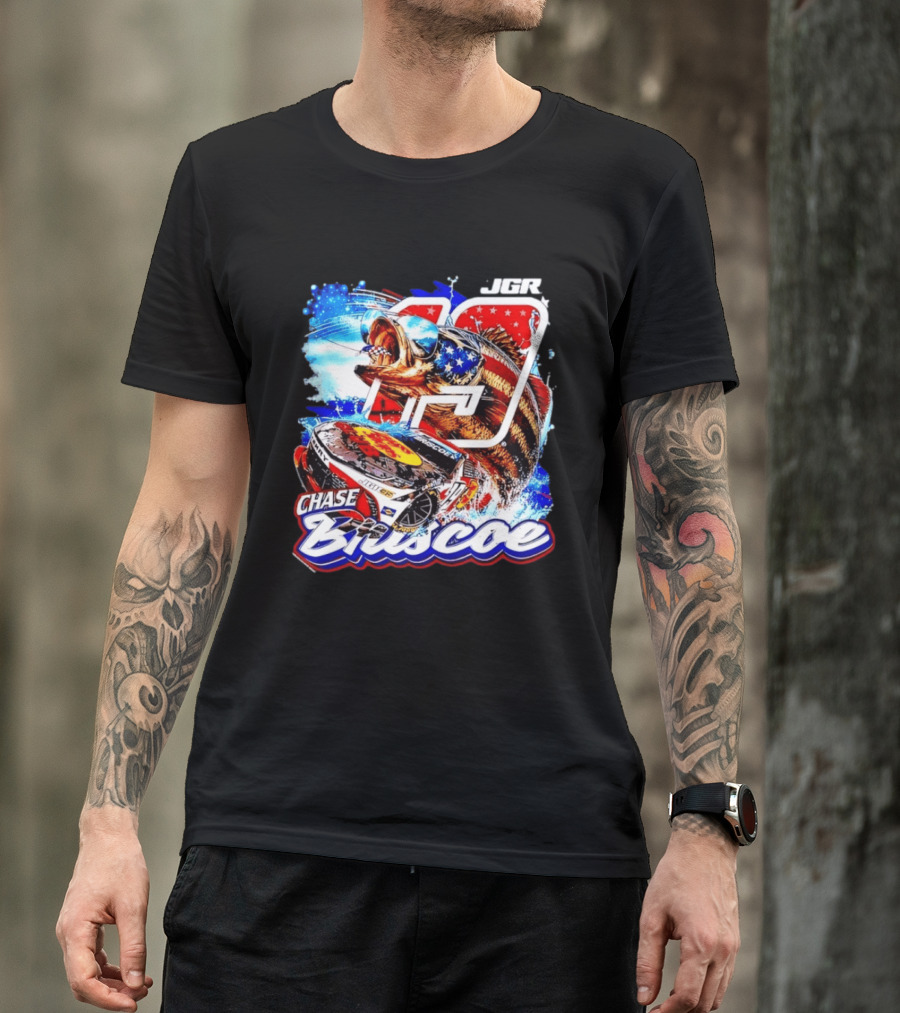 Chase Briscoe 19 JGR NASCAR Bass Pro Shops American Flag Racing Fish T-Shirt