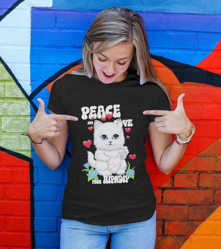 Peace And Love Ripndip Cat Kitten Hearts And Flowers T-Shirt