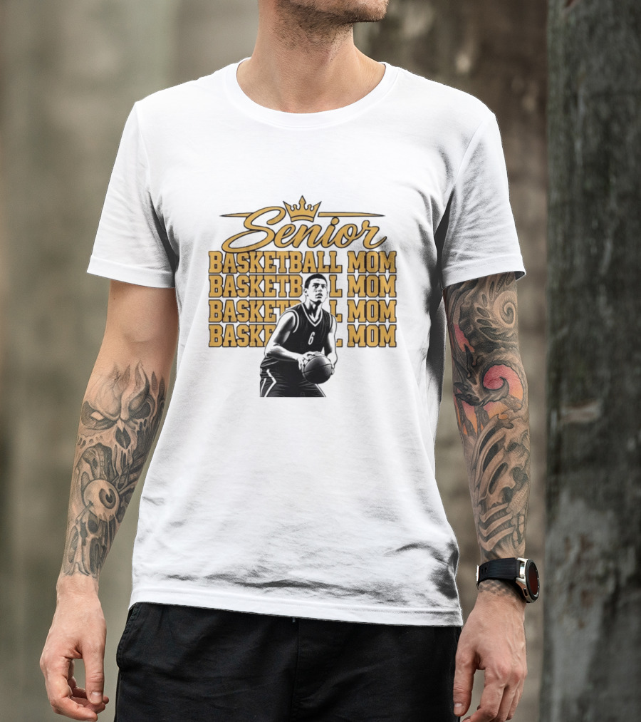 Senior Basketball Mom With Player Silhouette And Crown T-Shirt
