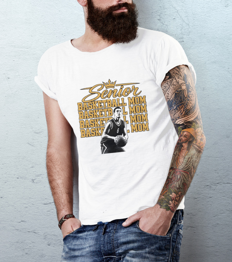 Senior Basketball Mom With Player Silhouette And Crown T-Shirt