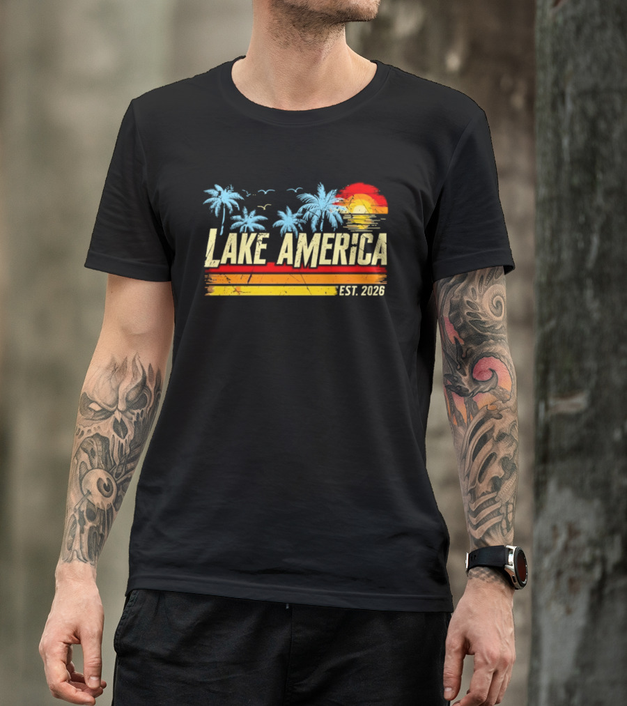 Lake America Sunset Palms Vintage Est 2026 T-Shirt