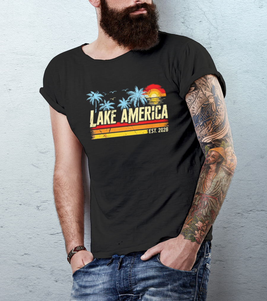 Lake America Sunset Palms Vintage Est 2026 T-Shirt