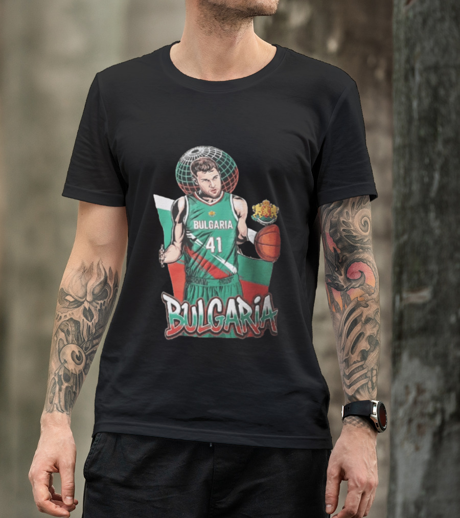 Bulgaria 41 Basketball Player Caricature Holding Ball Globe T-Shirt