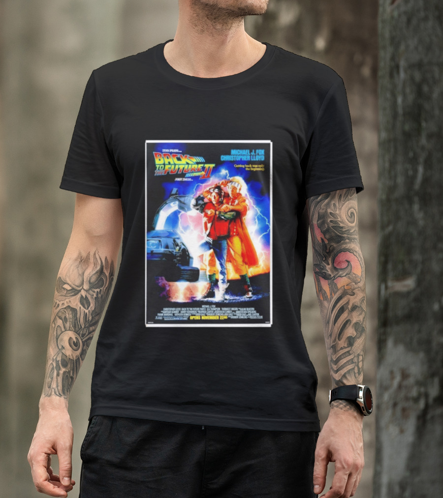 Back To The Future Part II Movie Michael J Fox Christopher Lloyd DeLorean Time Machine November 22 Spielberg T-Shirt