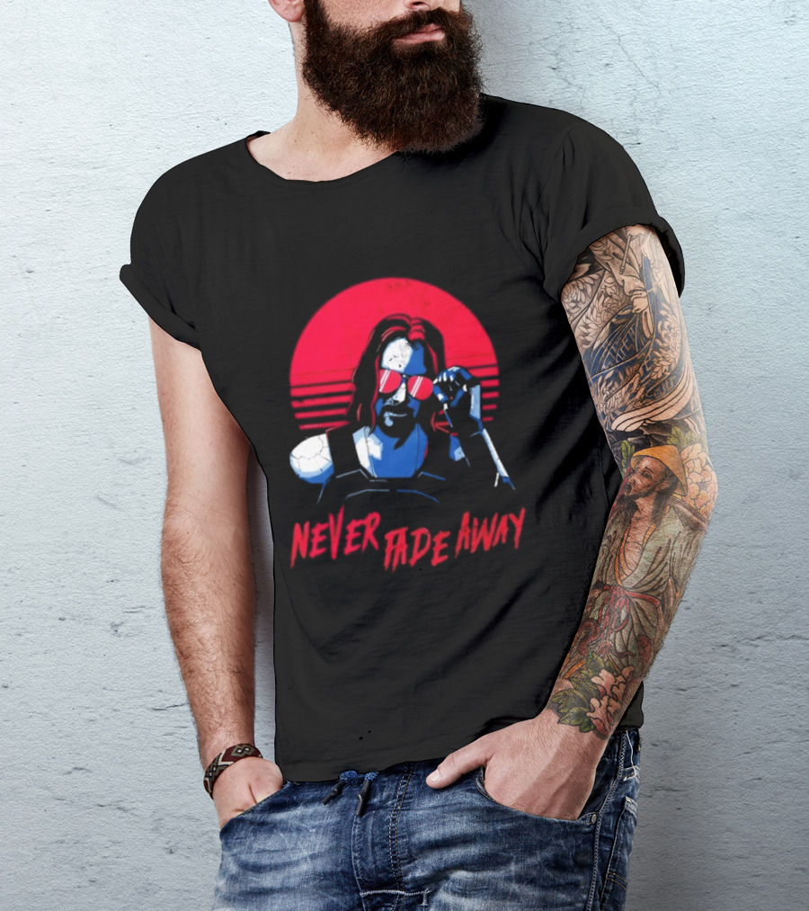 Johnny Silverhand Never Fade Away Retro Red Sun Glasses T-Shirt