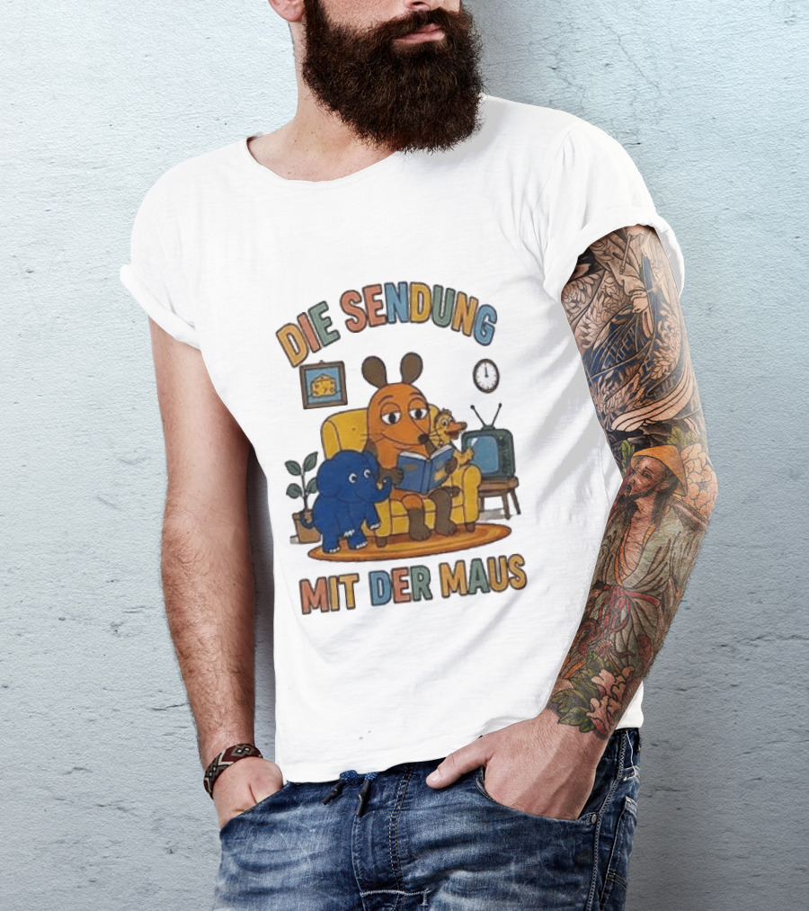 Die Sendung Mit Der Maus Cartoon Maus Ente Elefant Lesen Sitzung Wohnzimmeruhr T-Shirt