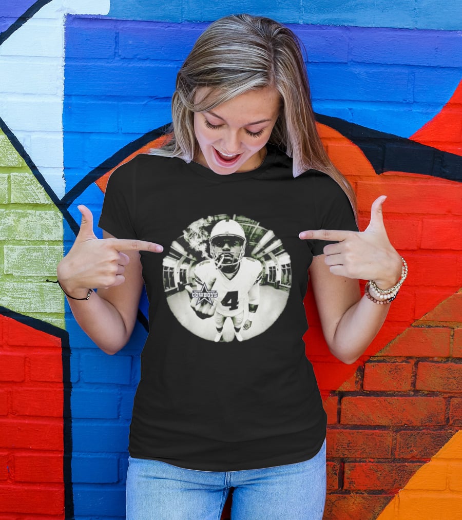 Dak Prescott Cowboys Number 4 Smoking وسط البنية التحتية T-Shirt