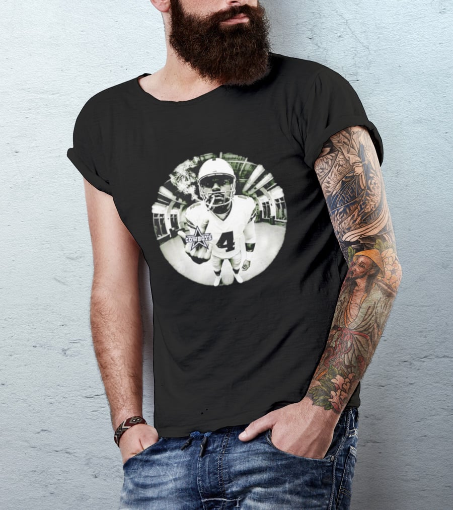Dak Prescott Cowboys Number 4 Smoking وسط البنية التحتية T-Shirt