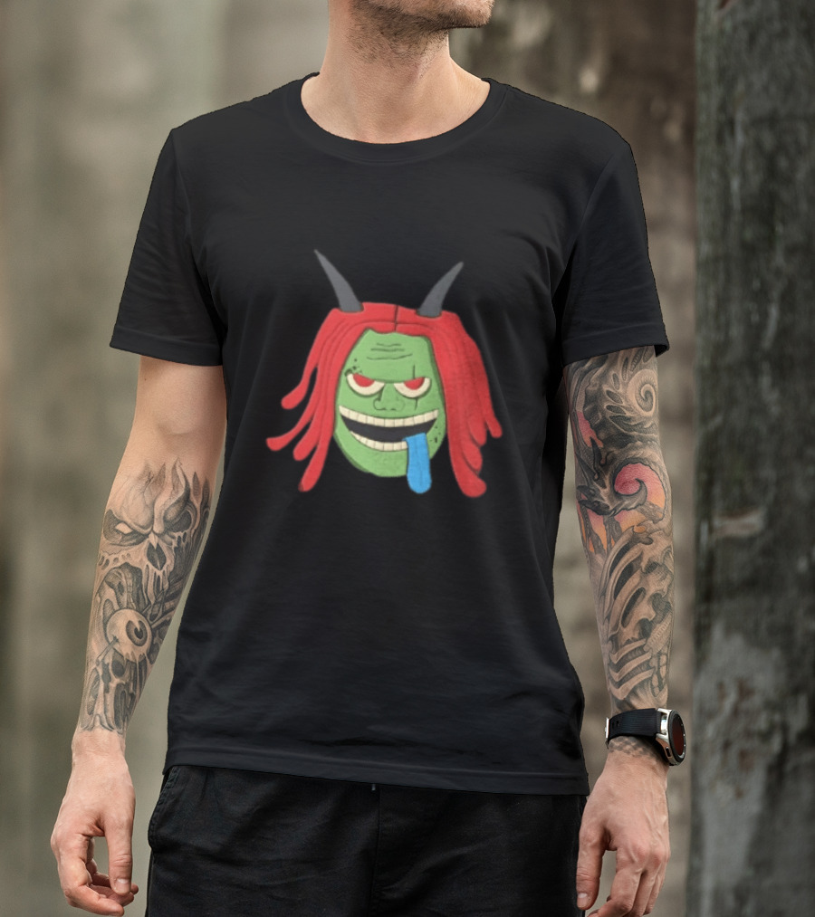 Trippie Redd Cartoon Green Devil Horns Red Hair Blue Tongue T-Shirt