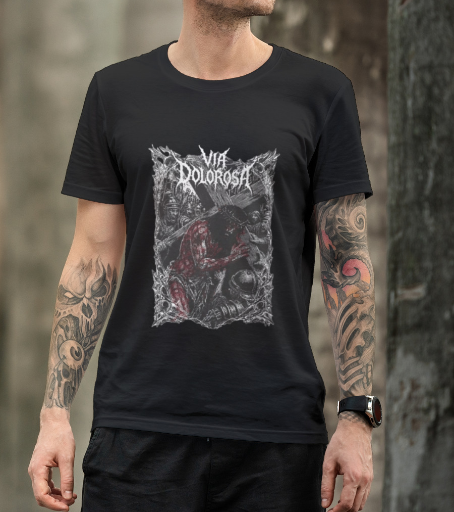 Via Dolorosa Jesus Christ Carrying Cross With Blood And Roman Soldiers T-Shirt
