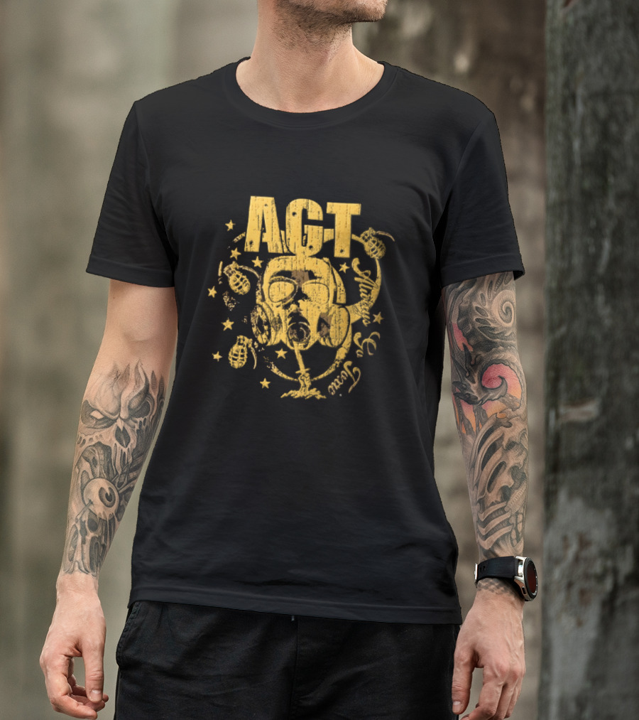 AGT Distressed Gas Mask Grenades Biohazard Stars T-Shirt