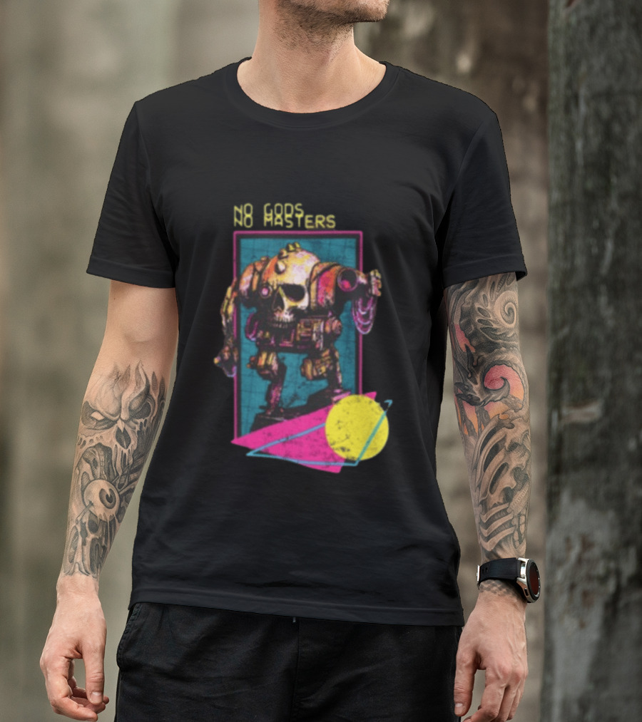 Black Magic Creative Store BMC No Gods No Masters Skull Robot T-Shirt