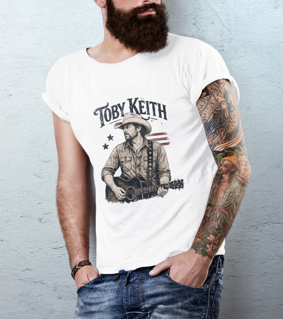 Toby Keith Raised Country Live Proud Guitar Cowboy Hat Stars Stripes T-Shirt