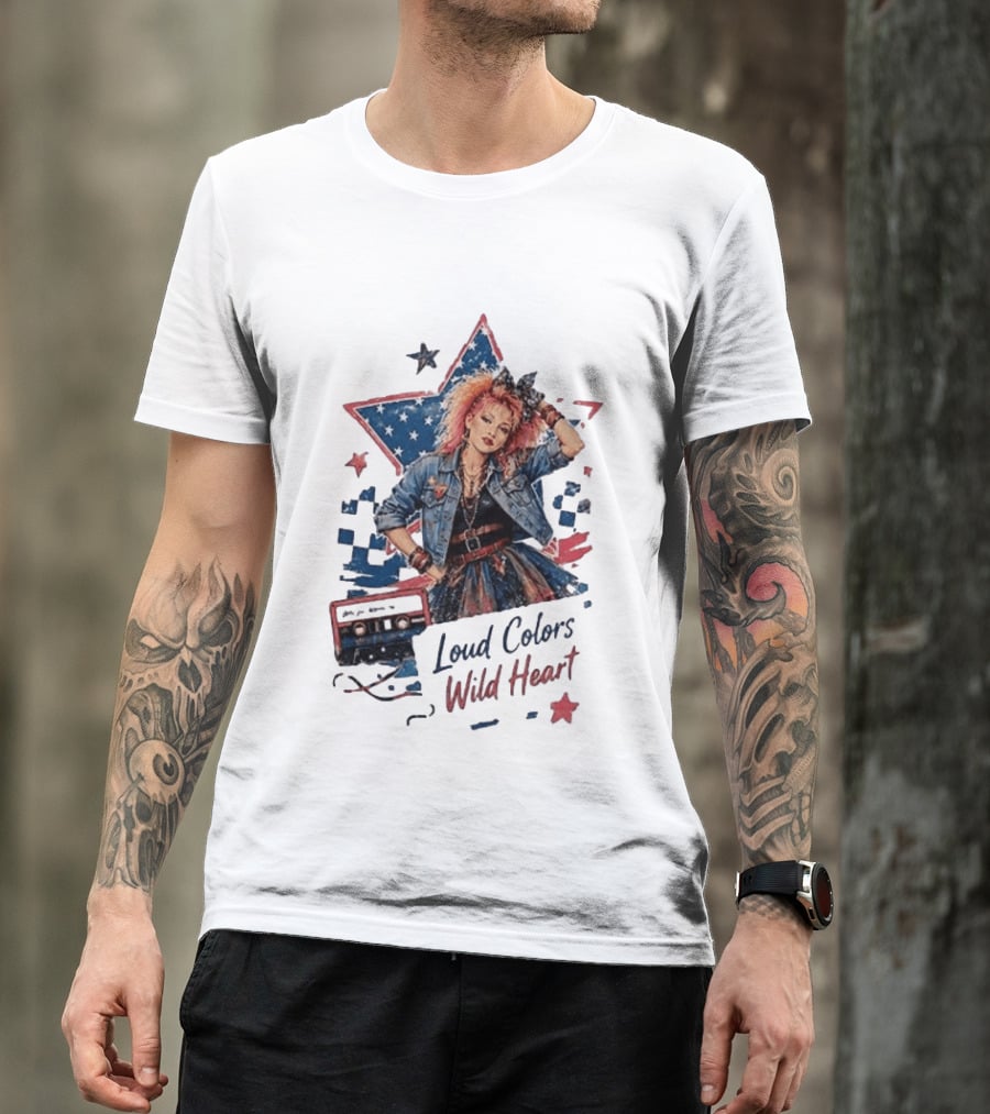 Cyndi Lauper Loud Colors Wild Heart Star Denim 80s Style Cassette T-Shirt