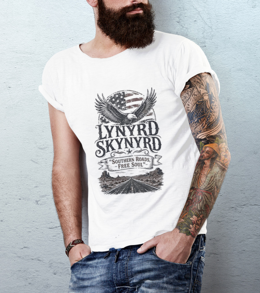 Lynyrd Skynyrd Southern Roads Free Soul American Flag Eagle T-Shirt