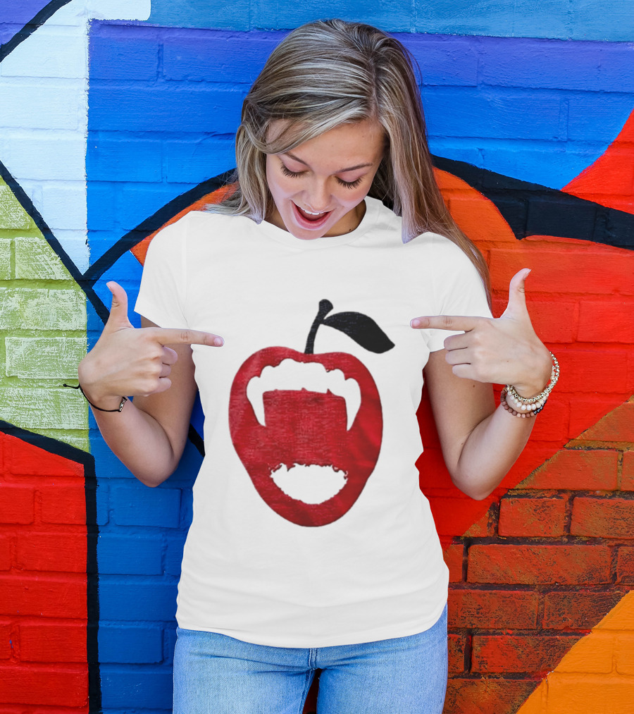Red Apple Vampire Fangs Halloween Cutout T-Shirt
