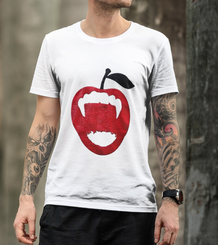 Red Apple Vampire Fangs Halloween Cutout T-Shirt