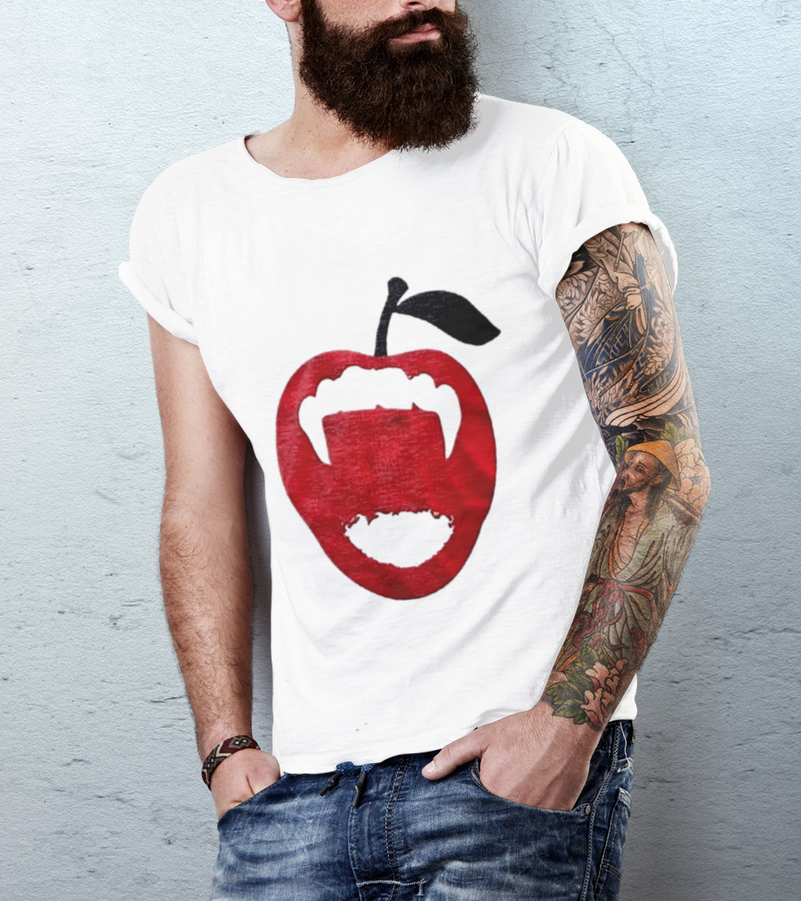 Red Apple Vampire Fangs Halloween Cutout T-Shirt