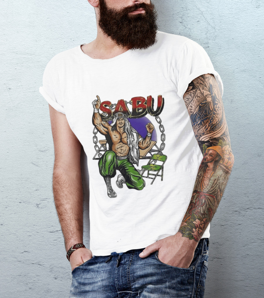 Sabu ECW Wrestling Terry Brunk Character Illustration With Chairs And Chains T-Shirt