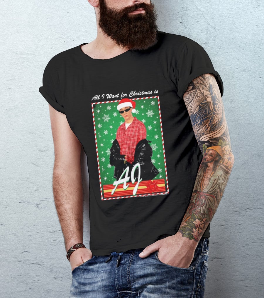 Backstreet Boys AJ All I Want For Christmas Santa Hat Snowflakes Junior T-Shirt